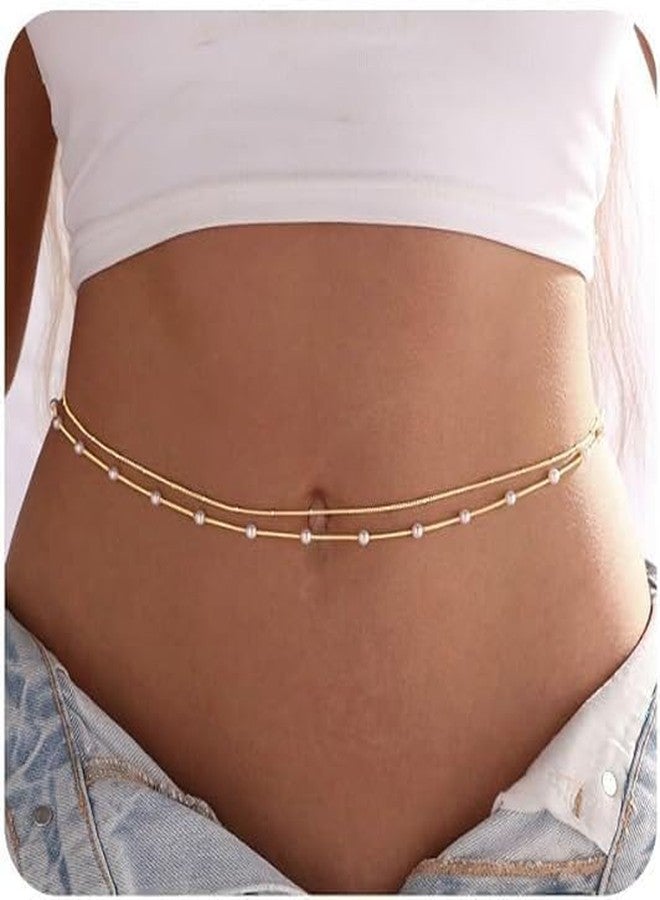 ADAIER Stainless Steel Waist Chain Adjustable Bohemian Body Jewelry for Women Sexy Bikini Lingerie Beach Festival Accessories (Round pearl) - Image 4